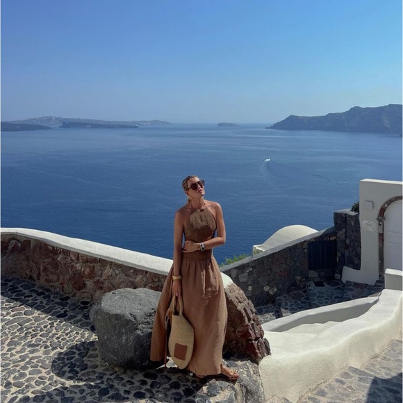 New Zara brown flowy halter midi low waist dress with pockets - Picture 8 of 8